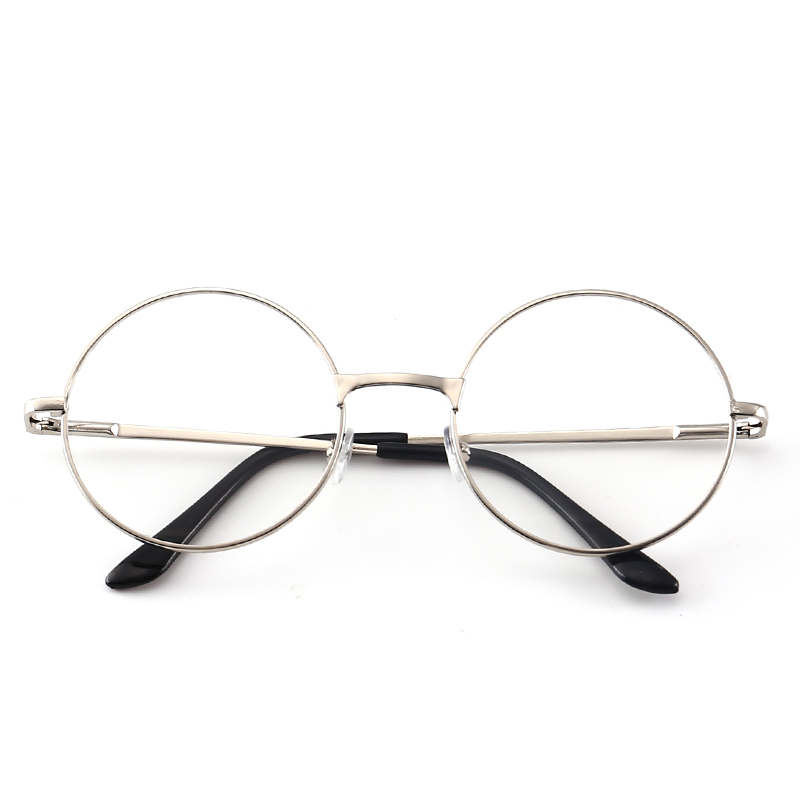 Retro-classic circular transparent lens metal frame men and women circular reading glasses retro-personality college style: silvery