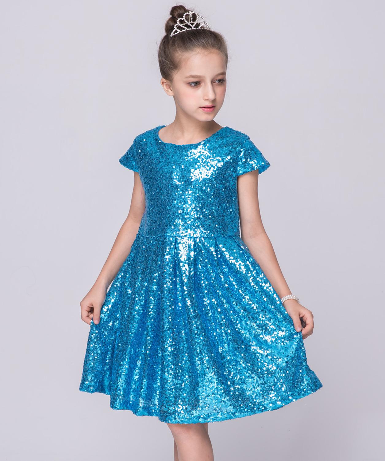 Sequin Short Sleeve Baby Girls Dress Toddler Kids Birthday Party Sparkle Glitter Dress Flower Girls Dress Pageant Wedding Dress