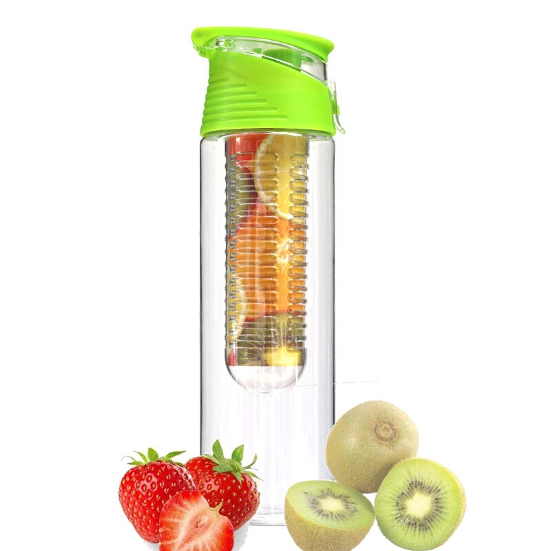 BPA Freie Obst Flasche für Wasser Flasche Obst Infuser Trinken Wasser Flaschen Saft Sport Zitrone Tritan Wasser Flasche Fitness Mädchen: Grün 800ml