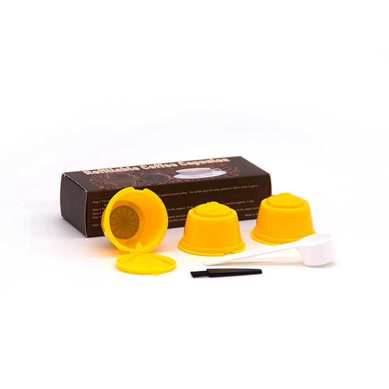 3 Pcs Herbruikbare Koffie Capsule Filter Cup Voor Nescafe Dolce Gusto Hervulbare Caps Lepel Borstel Filter Manden Pod Zachte Smaak zoete: yellow