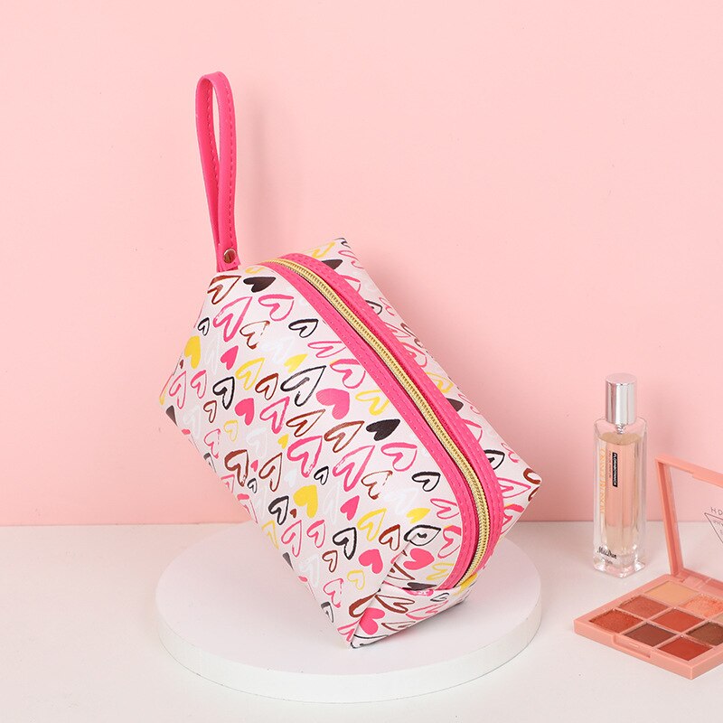 PURDORED 1 Pc Cute Women Cosmetic Bag PU Leather Girl Makeup Bag Female Beauty Case Travel Portable Toiletry Makeup Case Bag