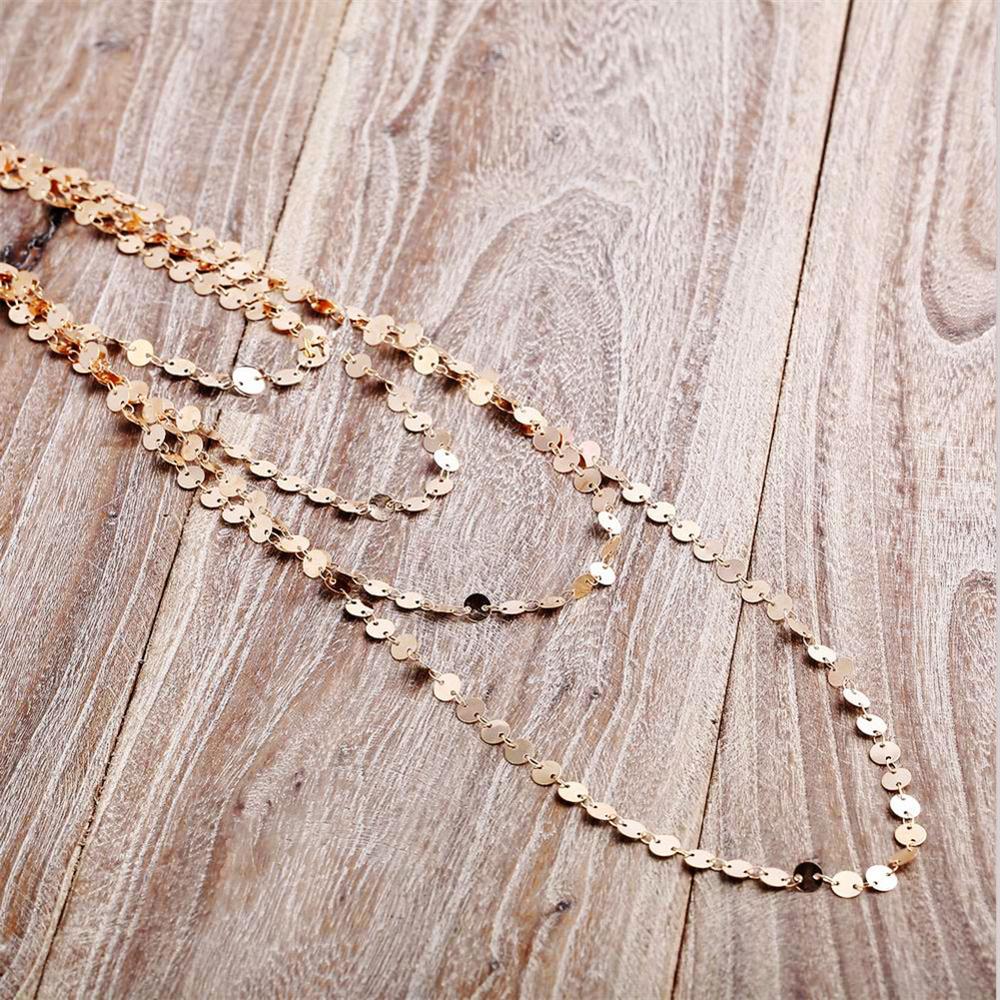 Stainless Steel Coin Chain Round Sequins Choker Necklace For Woman Multilayers Coin Long Necklace Winter Jewelry