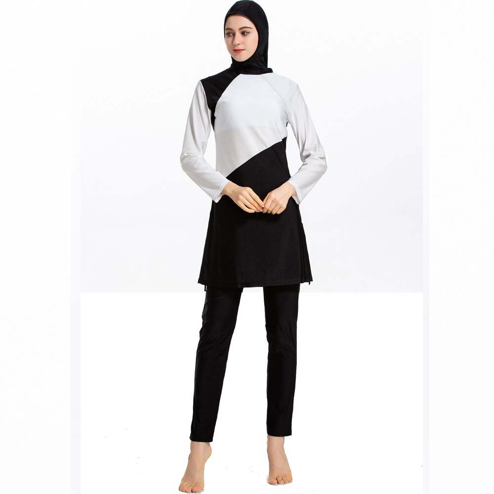 HAOFAN Musilin Hijab Badeanzug Neue Burkini Langarm Muslimah Badeanzug Frauen Islamischen Gewohnheit Femme Burkinis Patchwork Farbe