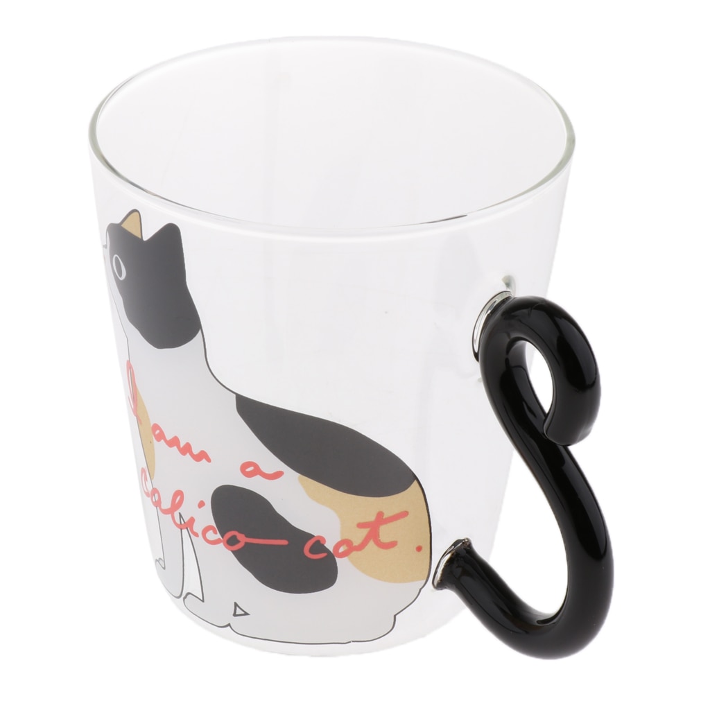 Transparent Art Cat Pattern Glass Cup Double Wall Glass Coffee Mugs with Insulated Hand 250ml