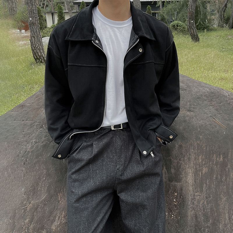 Mauroicardi-Chaqueta ligera azul para hombre, chaqueta de manga larga con cremallera, holgada, informal, Simple, estilo coreano, a la , primavera y otoño, 2024: M / Negro