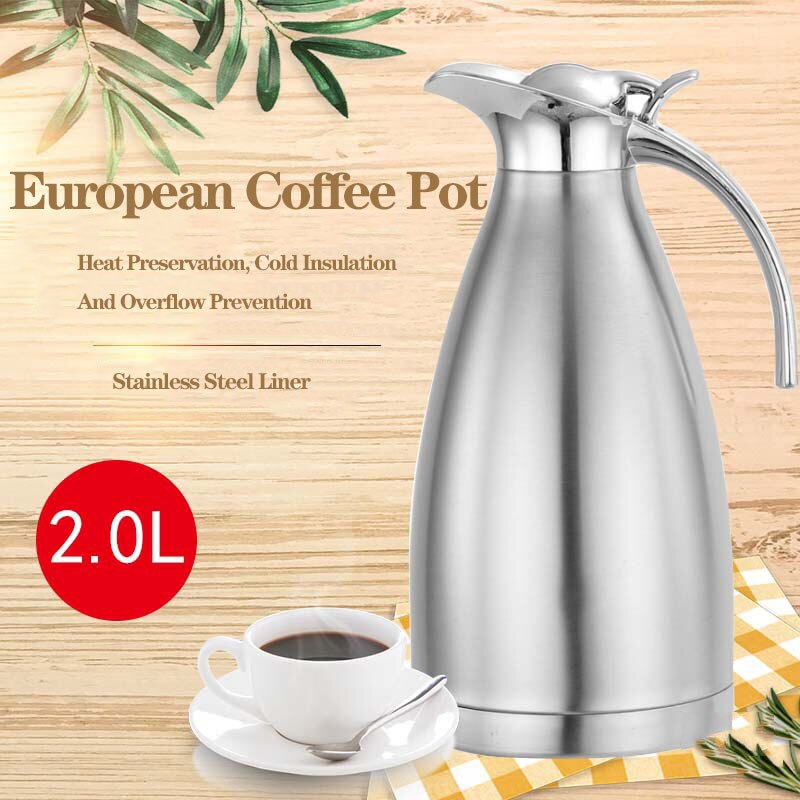Stainless Steel European Coffee Pot 2L Insulated Pot Domestic Large Capacity and Cold Dual Purpose Water Pot