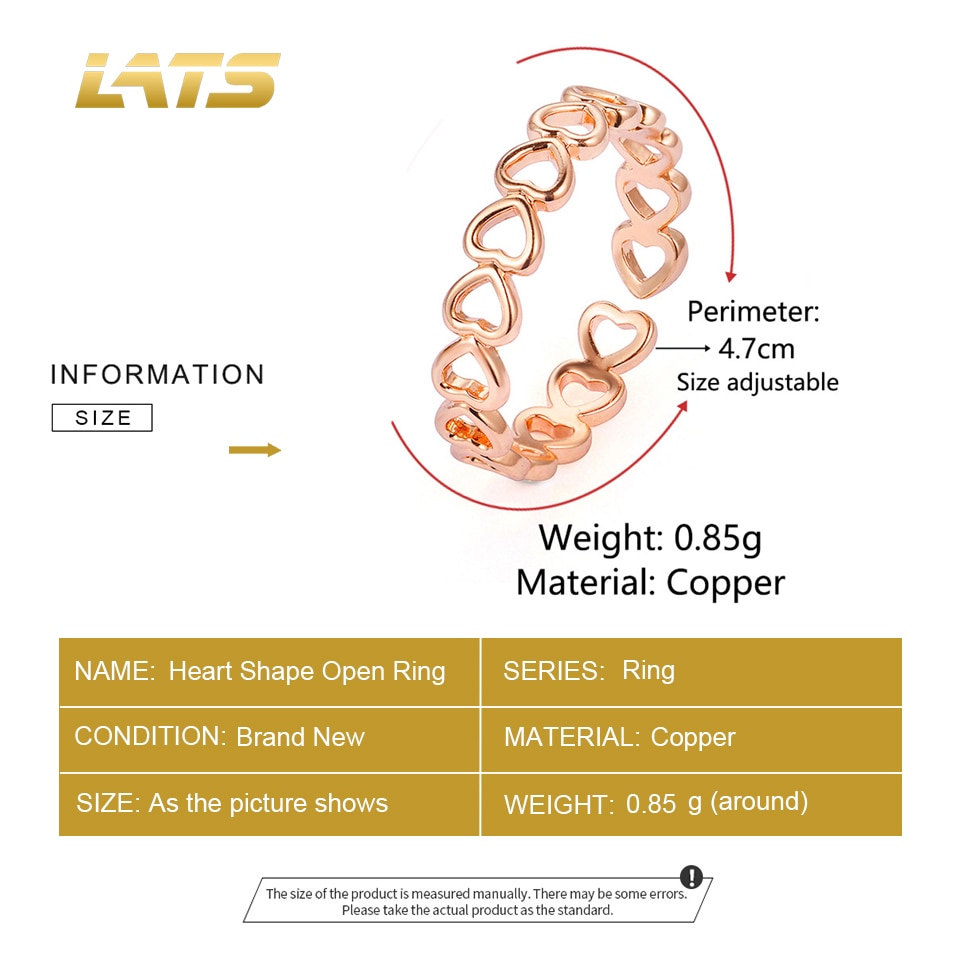 LATS Gold Silver Color Hollowed-out Heart Shape Open Ring Cute Love Jewelry for Women Girl Child Adjustable