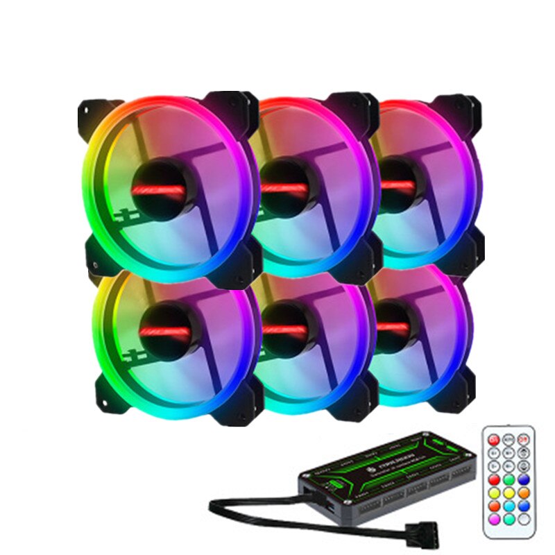 RGB Case Fan 12cm Desktop Computer Chassis Water Cooling Fan Colorful Aurora Eclipse silent fan: Kit 6