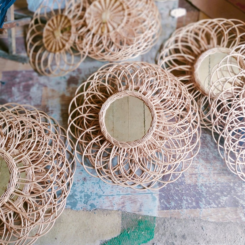 Rotan Innovatieve Art Decoratie Ronde Make-Up Spiegel Dressing Badkamer Spiegels K43D