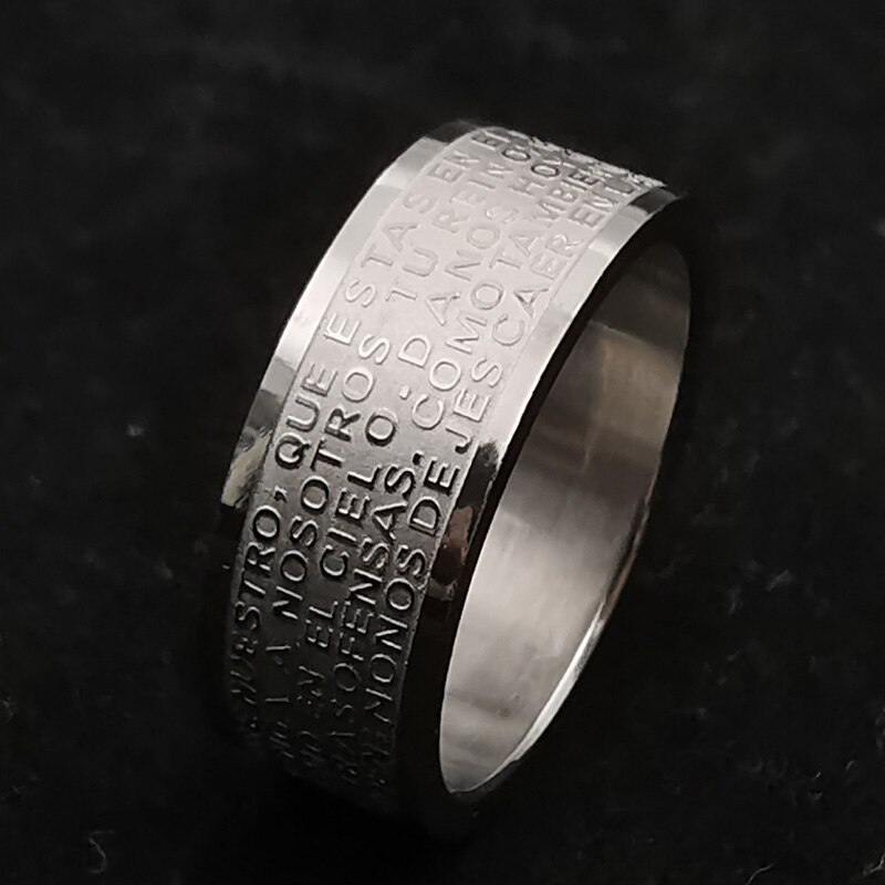 Men's Stainless Steel Cross Scripture Ring Silver Color Male Charming Jewelry Smooth Finger Rings