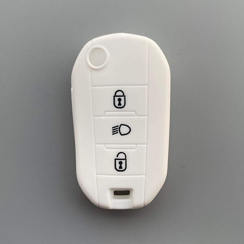 Silicone de borracha caso capa chave escudo protetor para peugeot 2008 308 t9 208 para citroen c3 berlingo 2019 3 botão dobrável chave: Branco
