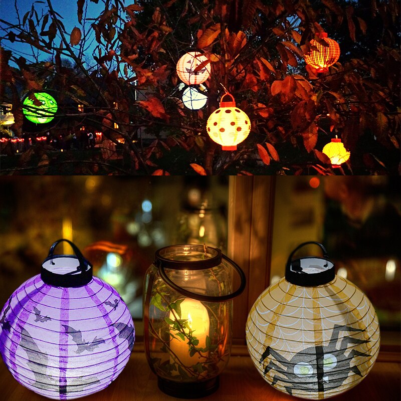 1 stk 20cm/7.8 '' halloween papir lanterner led lys græskar flagermus edderkop kranium gyser lanterne til bar hjem halloween fest indretning