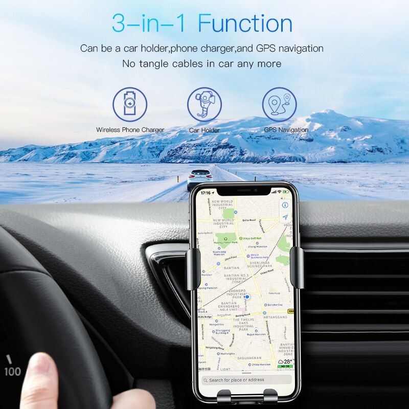 Baseus Wireless Car Charger Phone Holder For iPhone X 8 Plus Samsung S9 S8 Mobile Phone Charger In Car Wireless Charging Holder