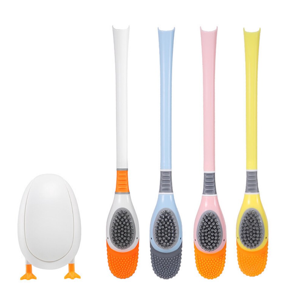Toilet Brush Water Leak Proof With Base Duck Shape Silicone Soft Bristles Brush With Holder Toilet Bathroom Accessories