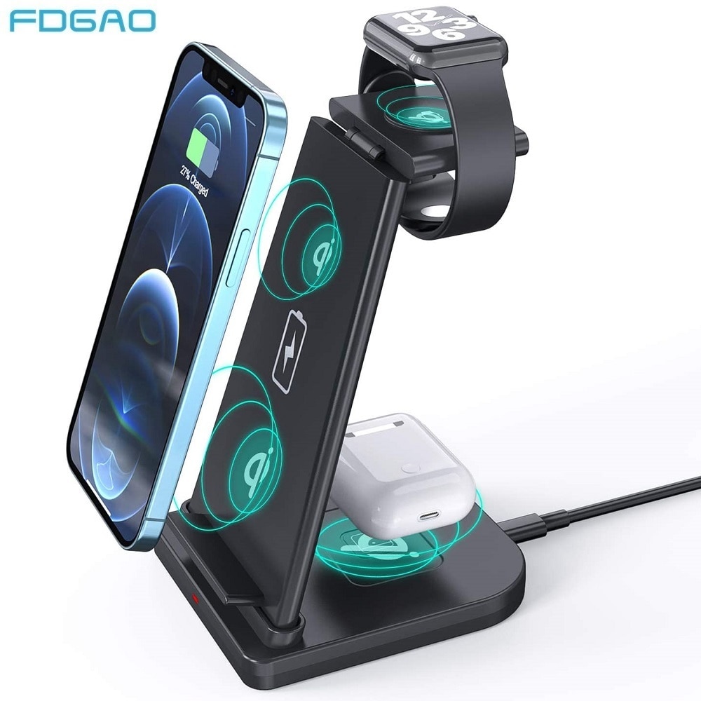 3-in-1 Wireless Charger Dock 15W Fast Charge for iPhone 12 11 XS XR X 8 Apple Watch Airpods Pro