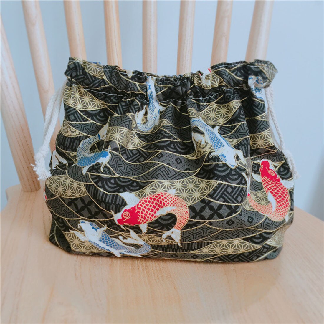 Moda almoço saco drawstring almoço sacos para mulheres crianças portátil lancheira estilo japonês bento tote bolsa de viagem piquenique: C Lunch Bag