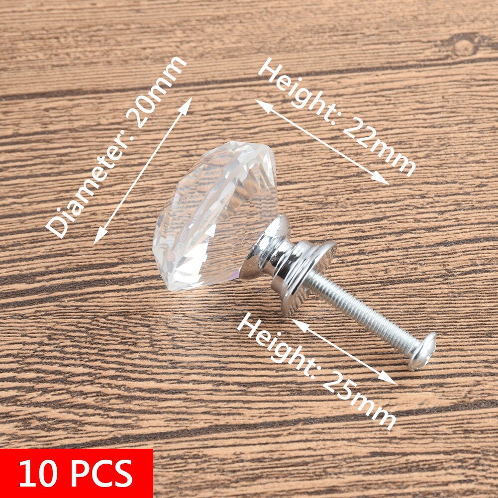 20-40Mm 10Pcs Draagbare Meubels Handvat Diamant Kristal Glas Legering Deur Ladekast Kast Trekken Knoppen Wereldwijd winkel Set: 20mm silver base