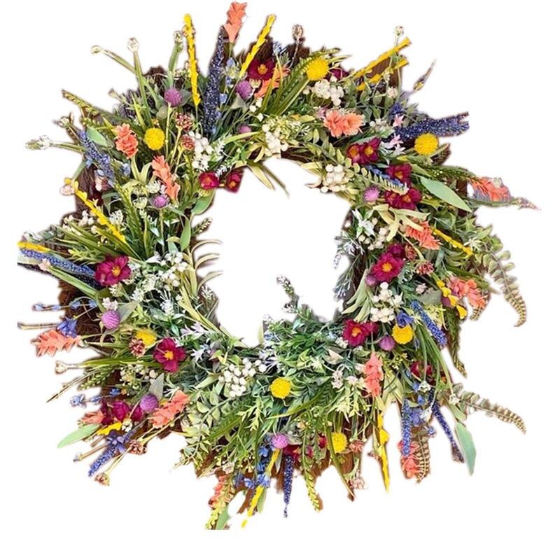Krans Kunstmatige Bruiloft Kunstbloemen Veldbloemen Krans Lente Zomer Bruiloft Decoratie Feest Thuis Kantoor Deuropening Binnen Nepbloemen Krans Decor (Maat: 50cm