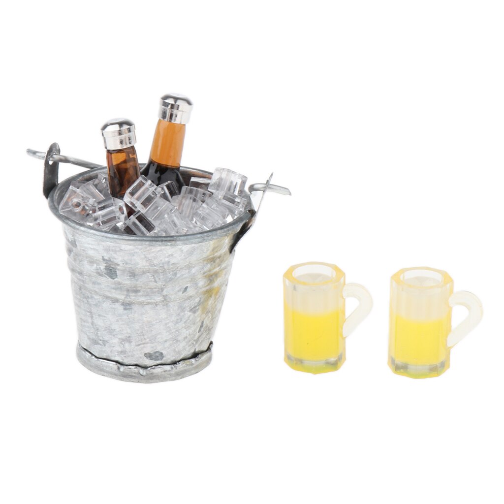 1/12 Ice Bucket Beer Bottles Cups Model Set for Doll House Kitchen / Pub Bar