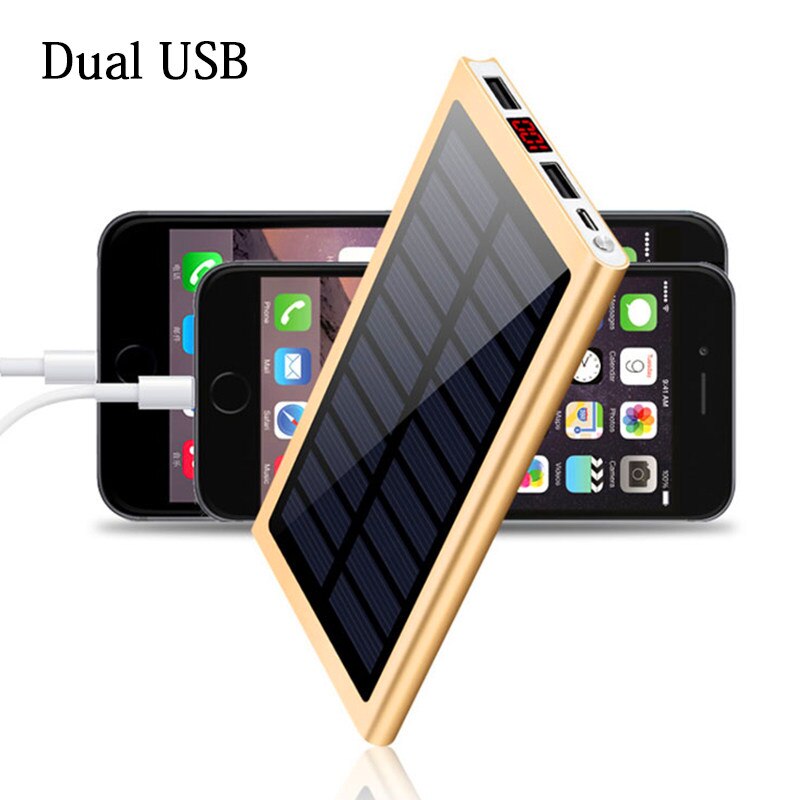 Banco de energía Solar de 30000mah, 2 USB, batería externa, LED, portátil, cargador Solar de teléfono móvil para teléfono inteligente