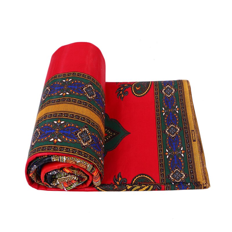 Tissu africain traditionnel Dashiki imprimé, coton, couleur rouge, cire, 6Yards par lot, nouvel arrivage 100%