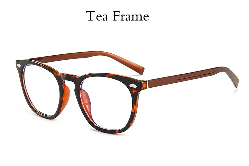 Nuevas gafas anti-azules para hombres y mujeres, gafas de espejo planas, gafas redondas montura de aluminio TR Retro, gafas transparentes negras: Tea Frame