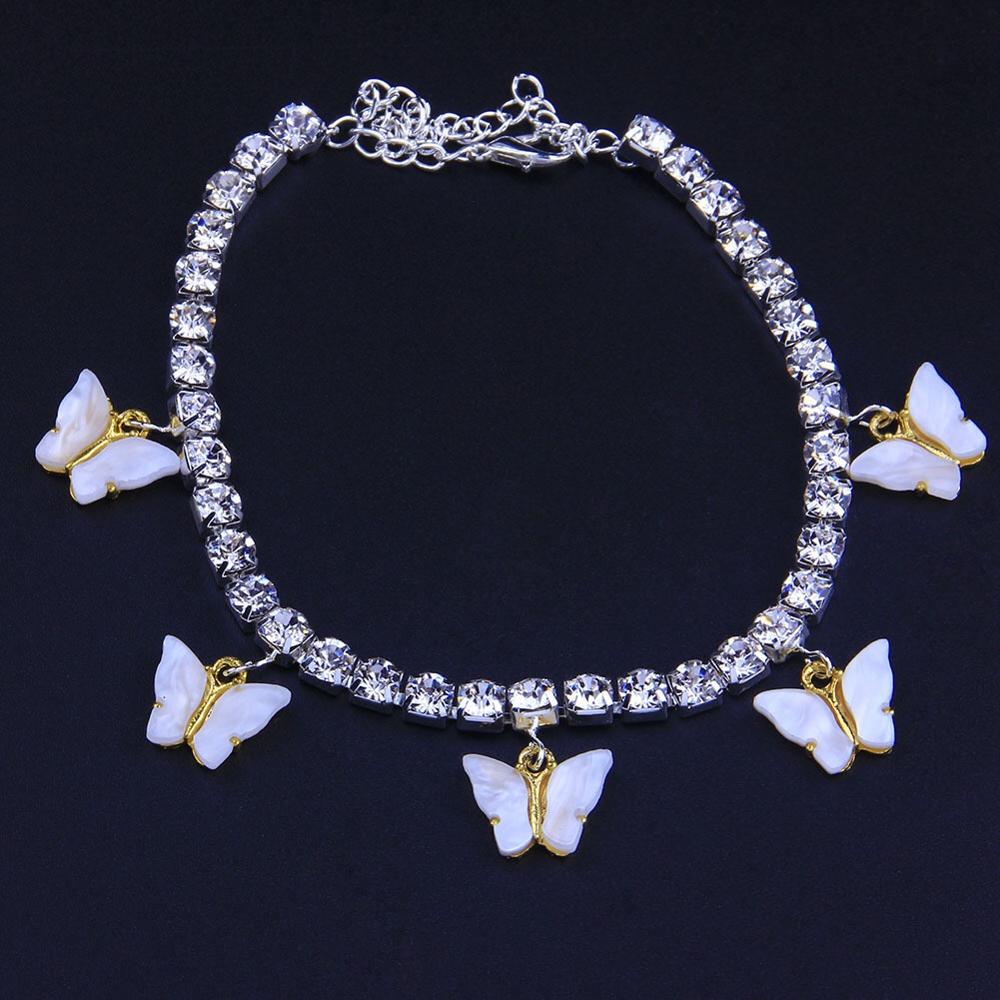 Tobillera con diamantes de imitación para mujer, colgante de mariposa, para playa, cristales, mariposa, tobillera con cadena para pierna, joyería Bohemia: style3