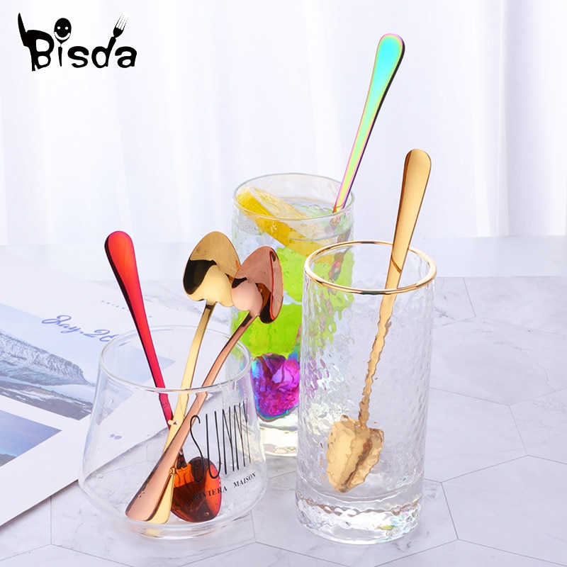 1 Pc Rvs Dessert Lepel Lange Steel Ice Scoop Kleine Koffie Lepels 8 Kleuren Mooie Servies voor Kit party Tools