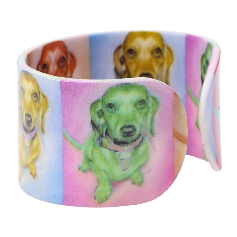 Bonsny Acryl Bunte Langhaarigen Dackel Hund Armreif Nachrichten Modeschmuck Für Frauen Mädchen Sommer Armbänder