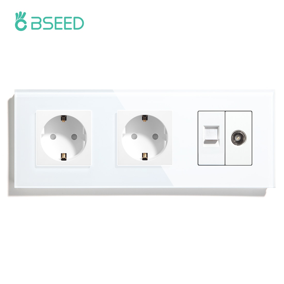 BSEED Double Wall Socket With TV PC Socket EU Standard Crystal Glass Panel Electrical Outlet White Black Golden 110V 250V