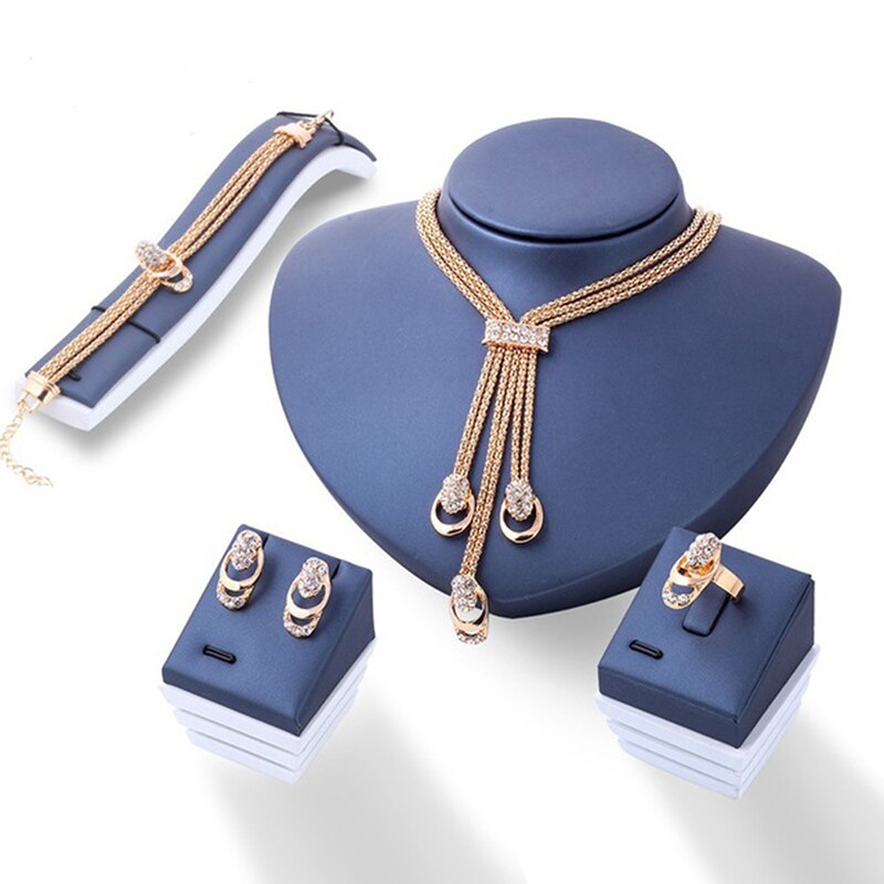 Exaggerated Crystal Jewelry Bridal Necklace Earrings Four-piece Suit Boutique Jewelry Women Jewelry Sets: Default Title