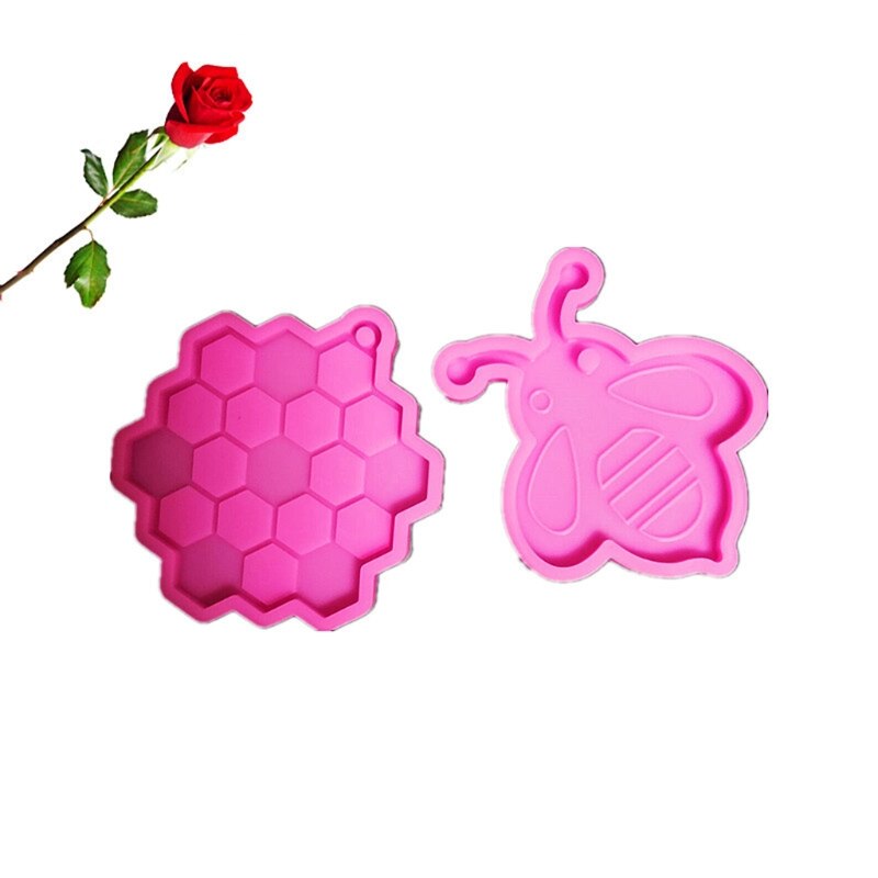 Bee Keychain Epoxy Resin Mold Honeycomb Necklace Pendant Silicone Mould DIY Crafts Jewelry Casting Tools