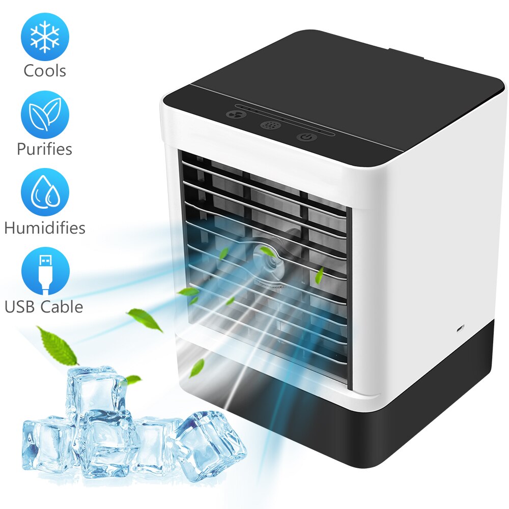 USB Home Mini Air Conditioner Portable Air Cooler 7 Colors LED Personal Space Cooler Fan Air Cooling Fan Rechargeable Fan Desk