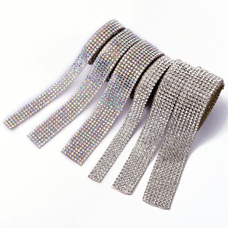 10 Rollen Glitter Strass-lint – Zelfklevend – 1 Yard Lang – 4 Rijen Kristal – Voor DIY, Bruiloft, Feest, Kerst (meerkleurig)