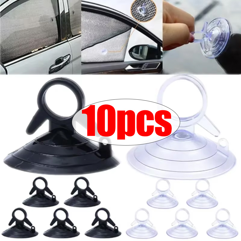 Ventosa de fijación para parasol de coche, 10 Uds., 45mm, ventosa de goma negra/transparente, gancho de ventosa, accesorios de sujeción con Clip para coche