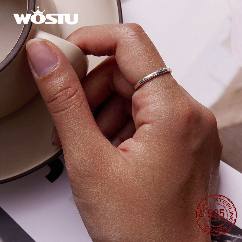 WOSTU 925 Sterling Silber Türkis Blau Stern aufbringen Einfache Größe Runde Ringe Für Frauen Weibliche Original Schmuck CTR240