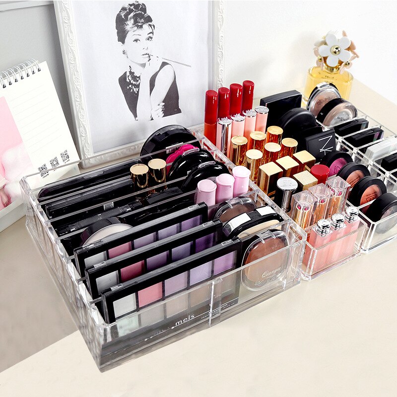 Transparant Acryl Make Organizer Lippenstift Make-Up Borstel Houder Power Box Beauty Spons Houder Case Make-Up Kwasten Organizer