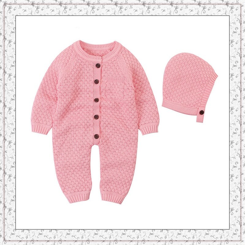 Kin Tted Truien Winter Soild Warm Romper + Cap 2 Stuks Jongen Meisje Baby Trui Volledige Mouw Kinderen Truien Jas kerst Kleding