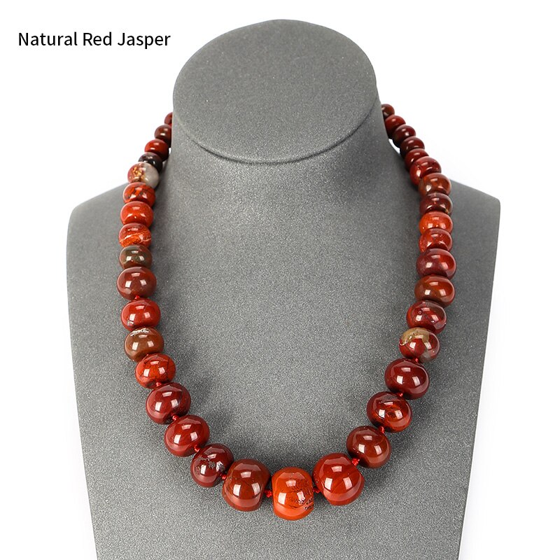 JD 19 Farben Natürliche Stein Perle Absolvierte Choker Halskette Rosa Kristall Opal Onyx Rad Abacus Form Perle Für Frauen Party schmuck: Red Jasper