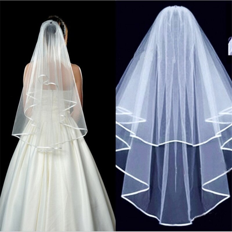 Velo de novia corto y sencillo de tul de dos capas con peine, velo de novia blanco marfil para novia, accesorios de boda