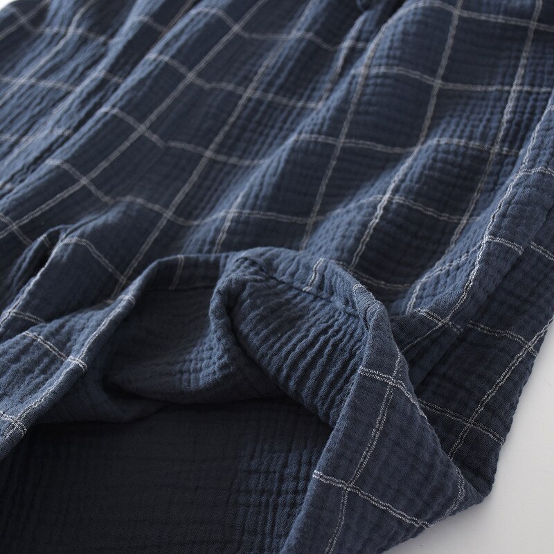 Pantalones cortos de tela de crepé de algodón para hombre, Shorts finos transpirables de gran tamaño, pantalones de pijama de celosía Simple para casa, ropa de dormir, novedad de verano