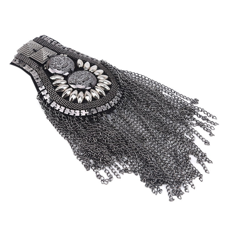 1 Stuk Britse Stijl Broche Kleine Pak Schouderriem Multi Kwastje Klinknagel Epaulet Epaulette Shirt Zanger Compere Stage Sieraden: dark gray