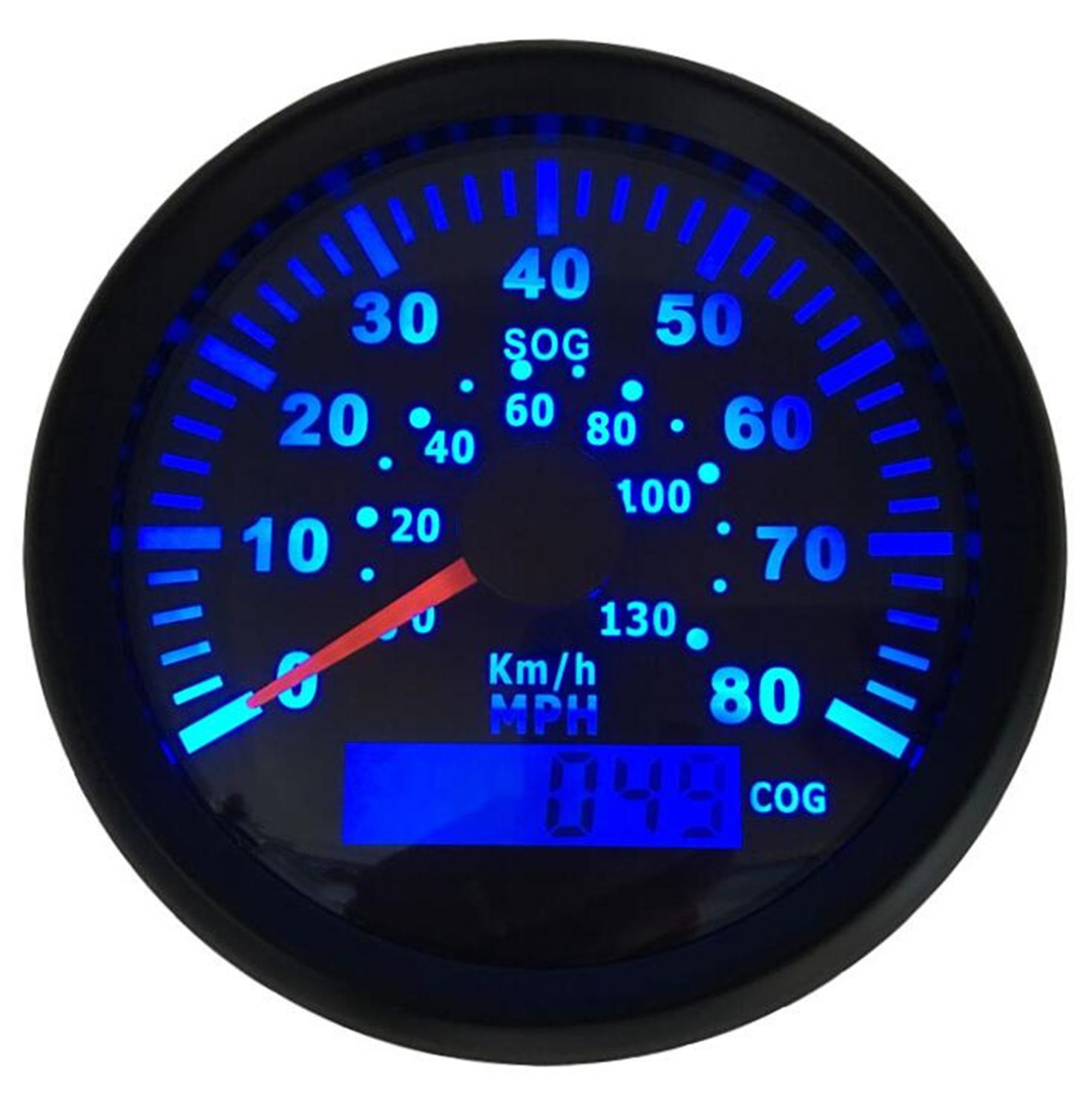 Pack Van 1 Blauwe Achtergrondverlichting Gps Snelheidsmeter 85 Mm 0-80MPH Snelheid Indicator Meters 0-130 Km/h Waterdichte Speed Mileometer voor Auto Boot