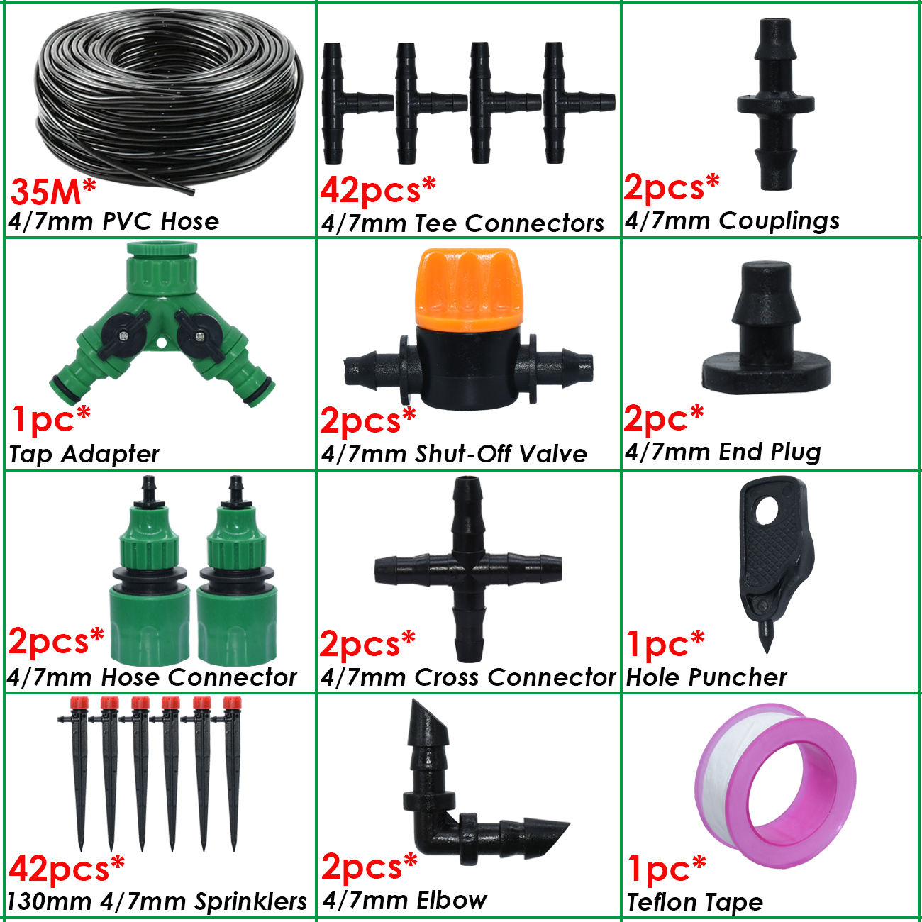 Drip Irrigation System 1/4" Hose 360 Degree Adjustable Sprinkler Kit 4-Way Garden Watering Inserting Ground Micro Flow Dripper: Blue