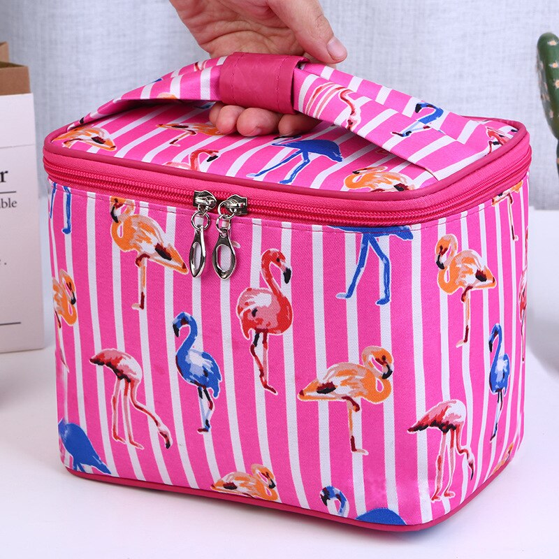 Kvinder flamingo striber kosmetiske taske sager store til rejser nessecer toilettasker toilet arrangør skønhed makeup kuffert: Rosenrød
