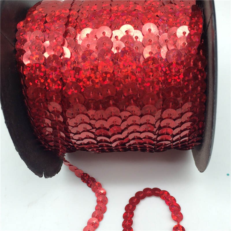 20 yard / lot 6mm løse runde flade pailletter pailletter syer på trimmer til håndværk tøjposer sko tilbehør glitter pailletter kæde: Rød