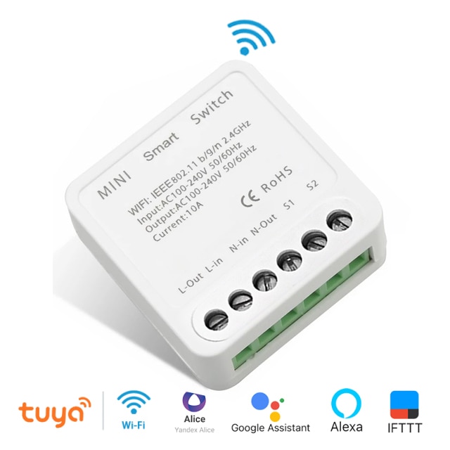 Meakiss Wifi Mini Smart Switch 10A 2-Way Switches Tuya SmartLife App Timer Module Support Alexa Google Home Alice Voice Control: Default Title