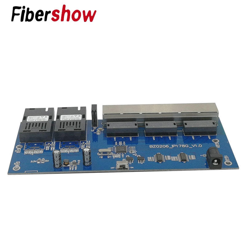 Ethernet Fiber switch 6 RJ45 2 SC Optical Media Converter Single Mode fiber Port PCB 10/100M