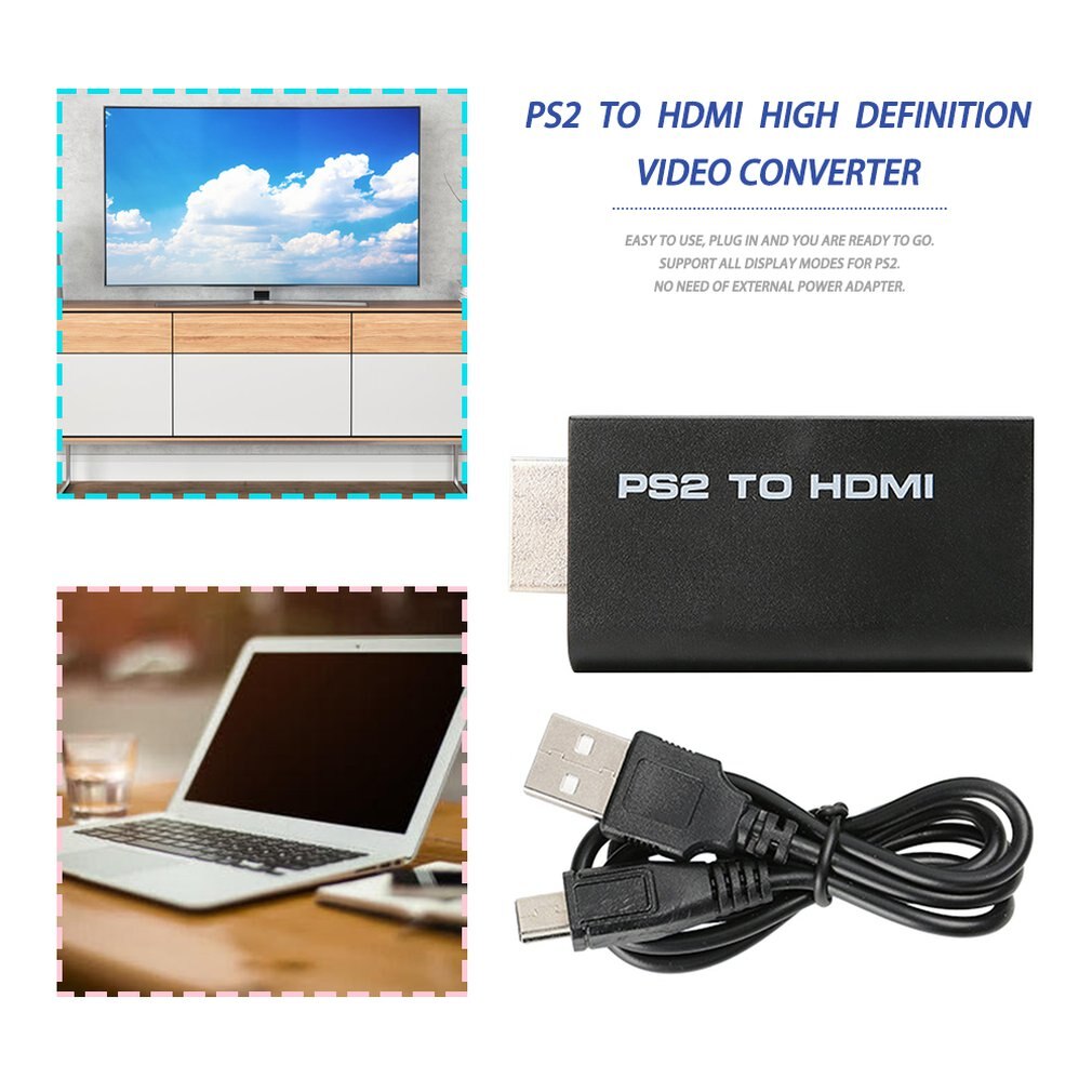 Mini til  ps2 to hdmi video converter adapter med 3.5mm audio output til hdtv pc support plug and play