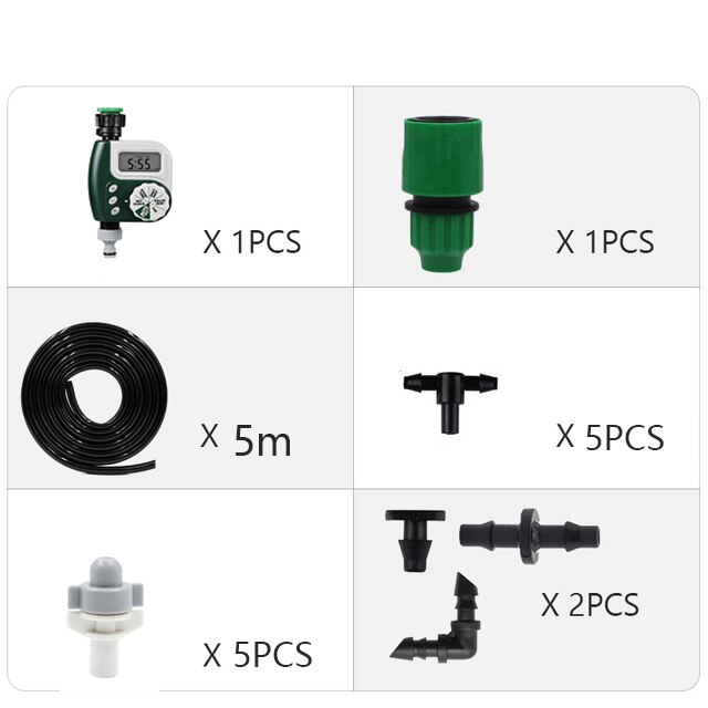 Garden Automatic Irrigation System, Drip Irrigation Kit, Irrigation Timer, Atomization Cooling Kit, For Garden, Courtyard: 5M And Timer